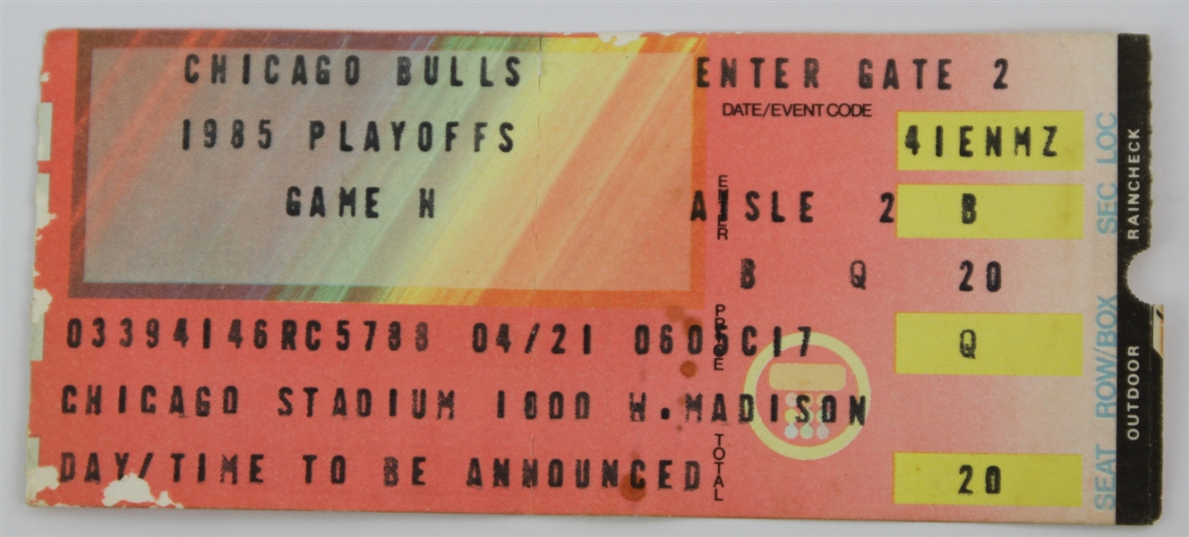 1985 Michael Jordan Chicago Bulls Rookie Year Ticket Stub 4th & Final Game of 84/85 Season Playoffs