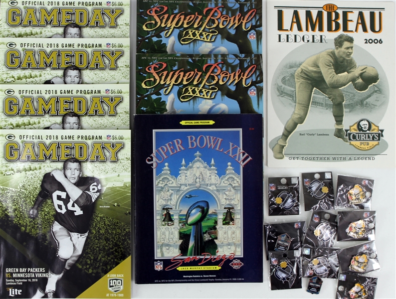 1988-2019 Green Bay Packers Memorabilia Collection - Lot of 19 w/ Super Bowl Programs, Jerry Kramer Ring of Honor Programs/Hall of Fame Pins & More