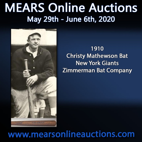 1910 circa Christy Mathewson New York Giants Zimmerman Signature Model Bat (MEARS LOA)