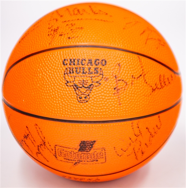1988-89 Chicago Bulls Team Signed Gatorade Mini Basketball w/ 8 Signatures Including Michael Jordan, Horace Grant, Benny the Bull & More (JSA)