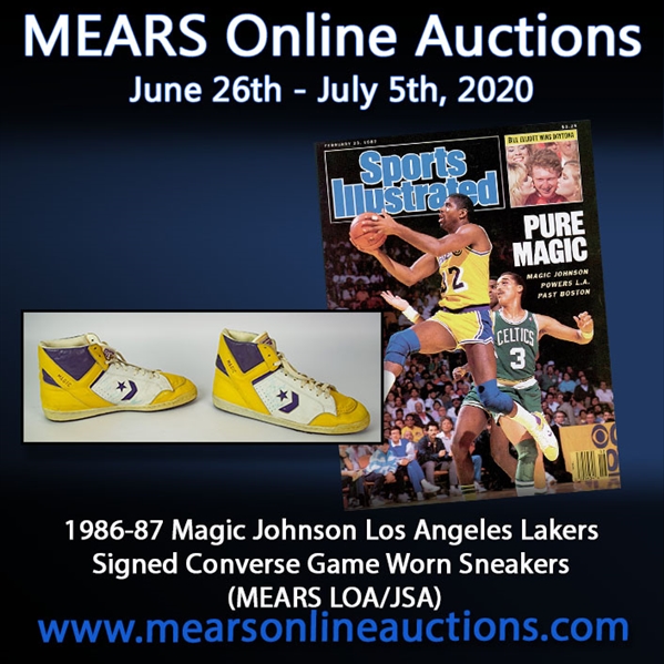 1987 Magic Johnson Los Angeles Lakers Signed Converse Game Worn Sneakers (MEARS LOA/JSA) NBA MVP and Finals MVP Season