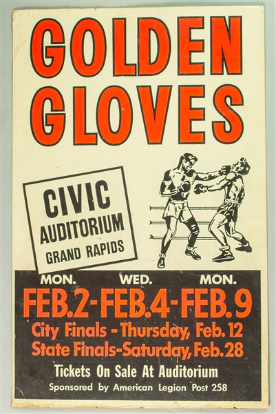 1950s-60s Golden Gloves 14" x 22" Grand Rapids Civic Auditorium Broadside
