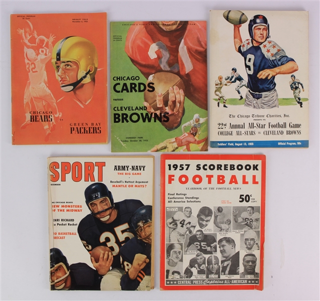 1955-57 Football Publications - Lot of 5 w/ College All Stars, Cleveland Browns, Chicago Bears, Chicago Cardinals, Green Bay Packers Programs & More