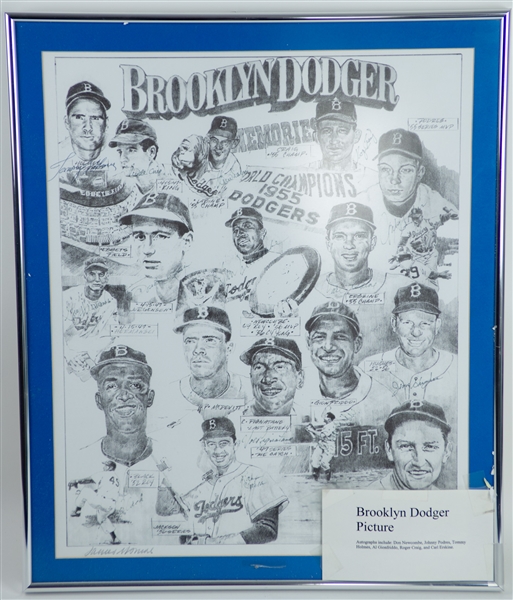 1998 Brooklyn Dodgers Memories Signed 18x22 Framed Lithograph (JSA)