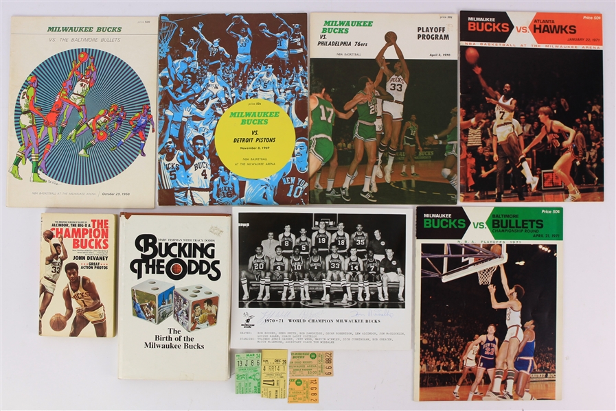 1968-78 Milwaukee Bucks Memorabilia Collection - Lot of 12 w/ Programs, Ticket Stubs, Books & More (JSA)