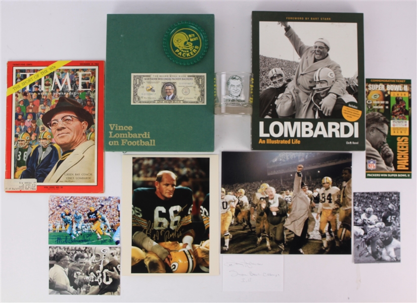 1960s Vince Lombardi Era Memorabilia Collection - Lot of 12 w/ Ray Nitschke Signed Photo, Lombardi/Curly Lambeau Glass, Publications & More (JSA) 