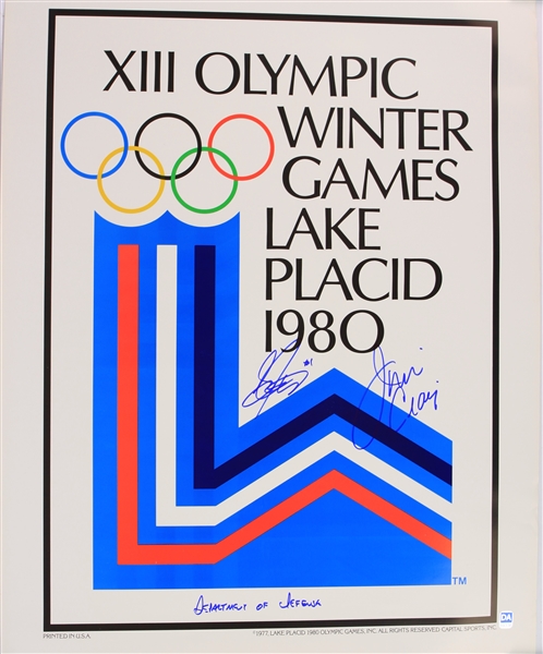 1980 Jim Craig Steve Janaszak USA Hockey Signed 19" x 24" XIII Olympic Winter Game Lake Placid Poster (JSA)