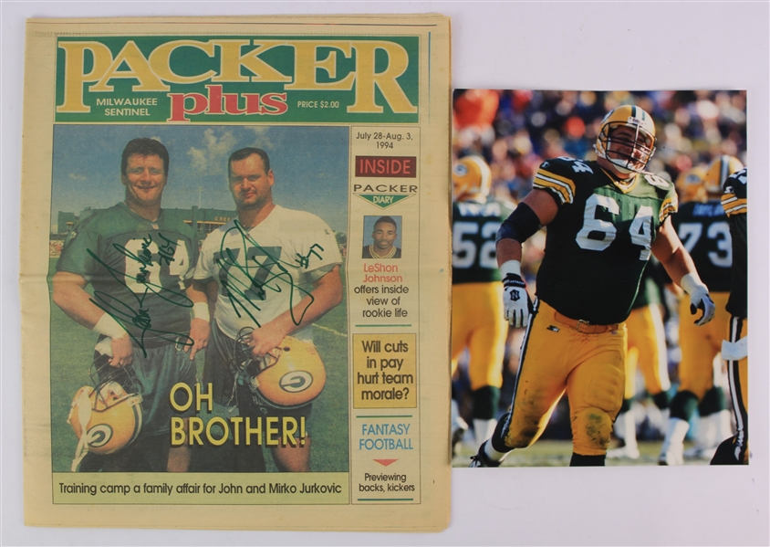1994 John & Mirko Jurkovic Green Bay Packers Signed Packer Plus Newspaper Section (JSA)