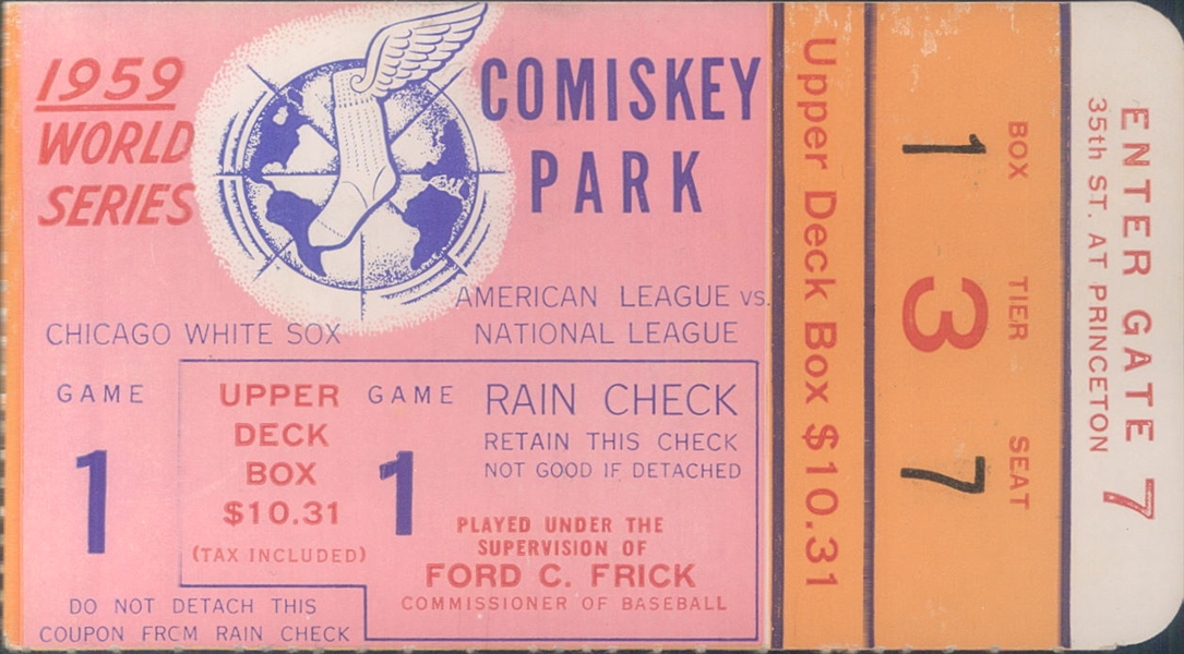 1959 Chicago White Sox Los Angeles Dodgers World Series Game 1 Comiskey Park Ticket Stub