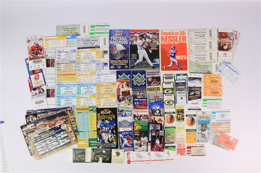 1970s-2000s Brewers Bucks Packers MLB Ticket Stub Collection - Lot of 100+ w/ Super Bowl IX Stub, Monteal Expos Olympic Stadium Stubs & More
