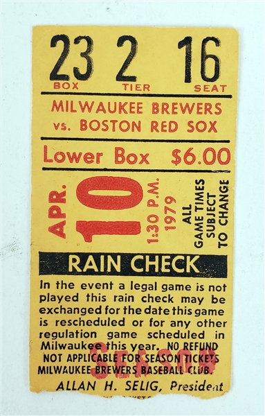 1979 (April 10) Milwaukee Brewers Boston Red Sox Milwaukee County Stadium Home Opener Ticket Stub