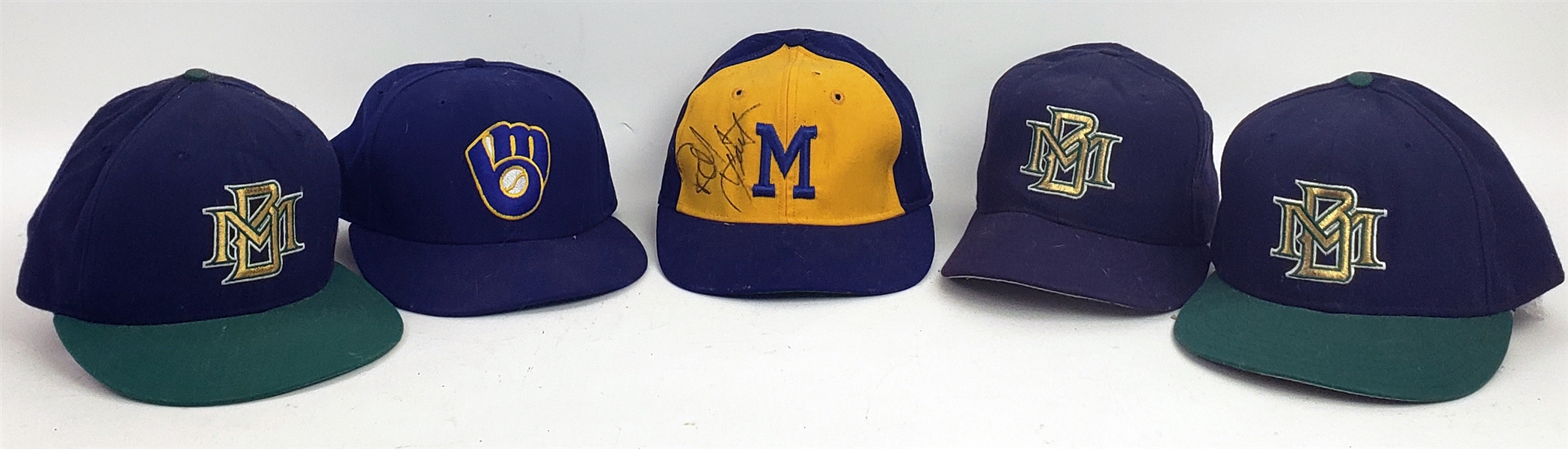 1970s-90s Milwaukee Brewers Game Worn/Signed  Cap Collection - Lot of 5 w/ Robin Yount Signed & More (MEARS LOA/JSA)  