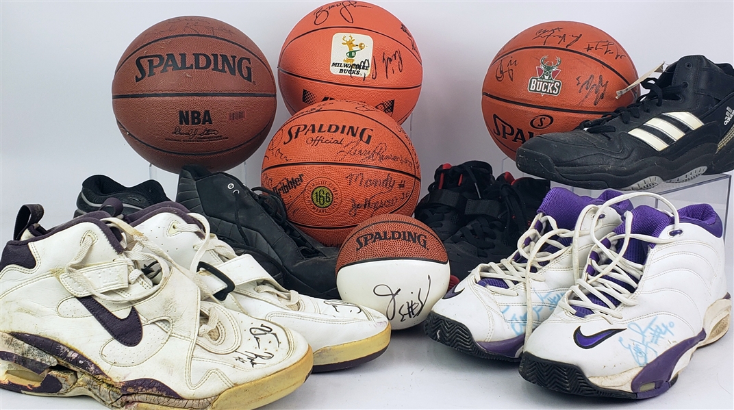 1980s-2000s Signed Basketballs & Sneakers Collections - Lot of 11 w/ Bob Knight Basketball, Vin Baker Game Worn Sneakers, Team Signed Basketballs & More (MEARS LOA)