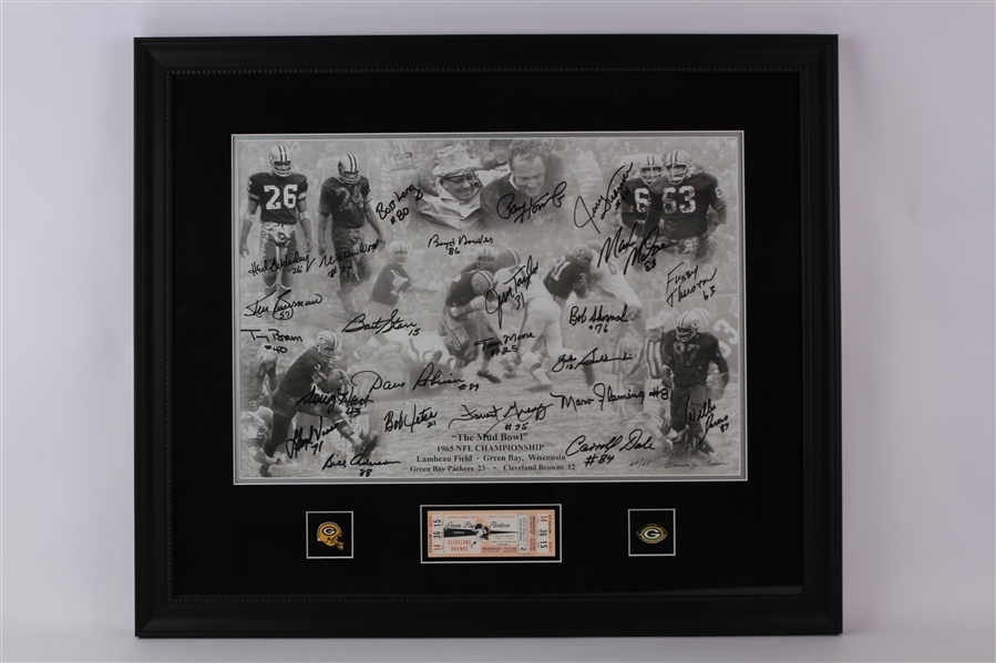 2006 Green Bay Packers Team Signed 26" x 31" Framed Mud Bowl Vernon Biever Photo Collage w/ 24 Signatures Including Bart Starr, Jim Taylor & More (JSA) 64/65