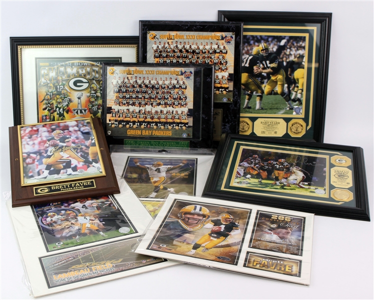 2000s Green Bay Packers Framed Matted Plaque Display Collection - Lot of 9 w/ Bart Starr, Brett Favre, Super Bowls & More