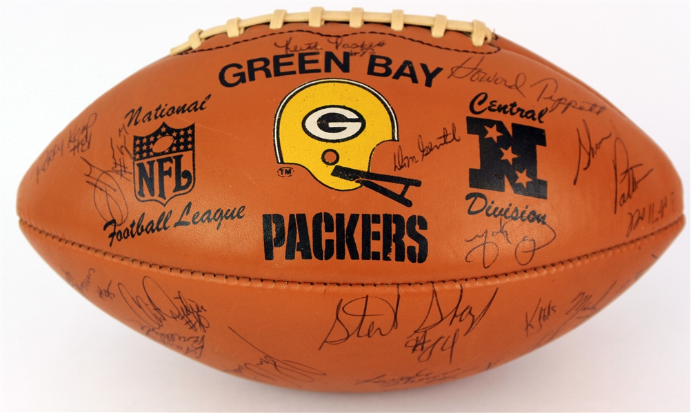 1980s Green Bay Packers Team Signed Reach Packers Logo Football (JSA)