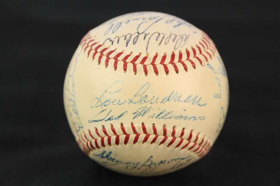 1953 Boston Red Sox Team Signed OAL Harridge Baseball w/ 23 Signatures Including Lou Boudreau & More (JSA)