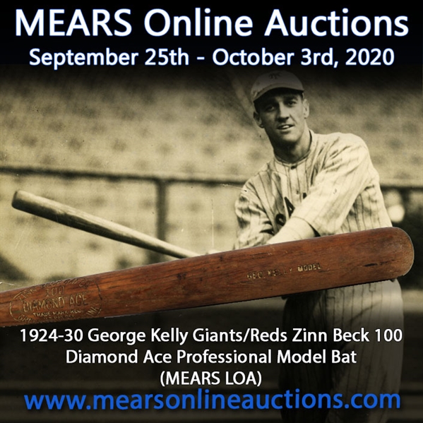 1924-30 George High Pockets Kelly Giants/Reds Zinn Beck Diamond Ace 100 Professional Model Bat (MEARS LOA)