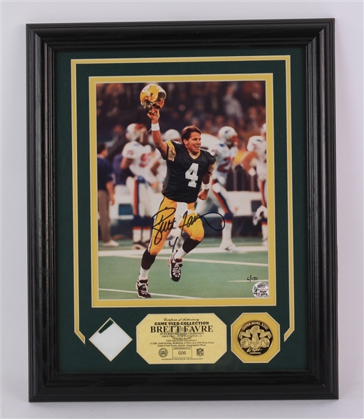 1997 Brett Favre Green Bay Packers Signed 13" x 16" Framed Highland Mint Display (JSA) 6/131