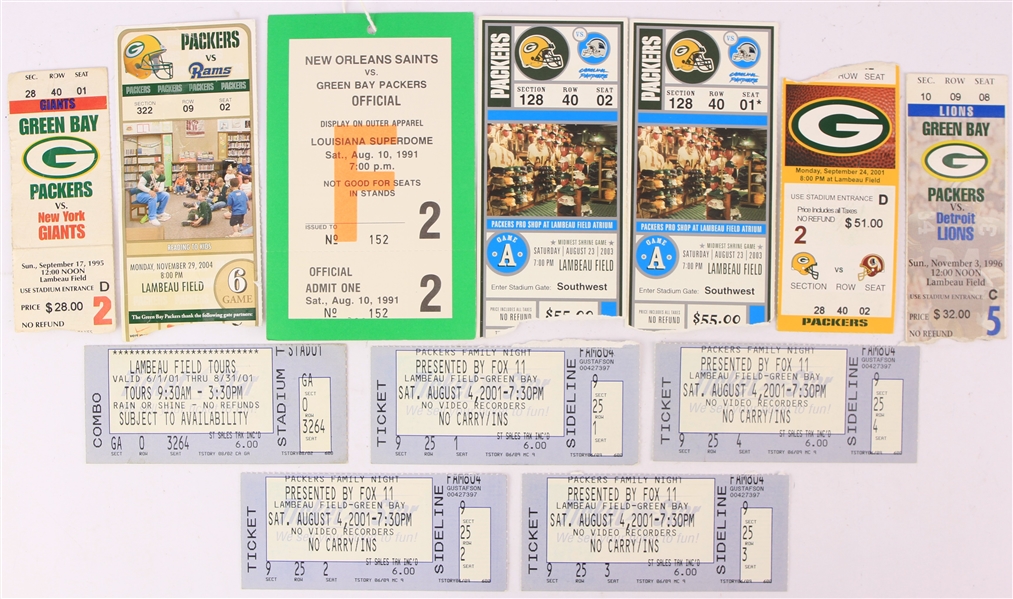 1991-2004 Green Bay Packers Ticket Stub Collection - Lot of 12