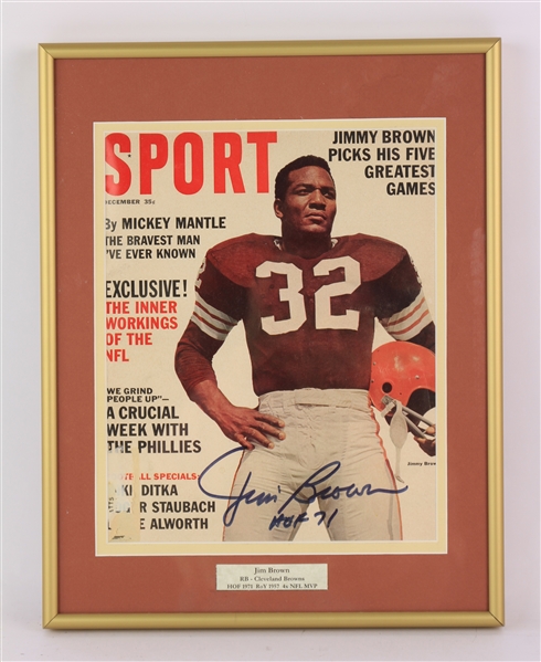 1964 Jim Brown Cleveland Browns Signed 11" x 14" Framed Sport Magazine (JSA)