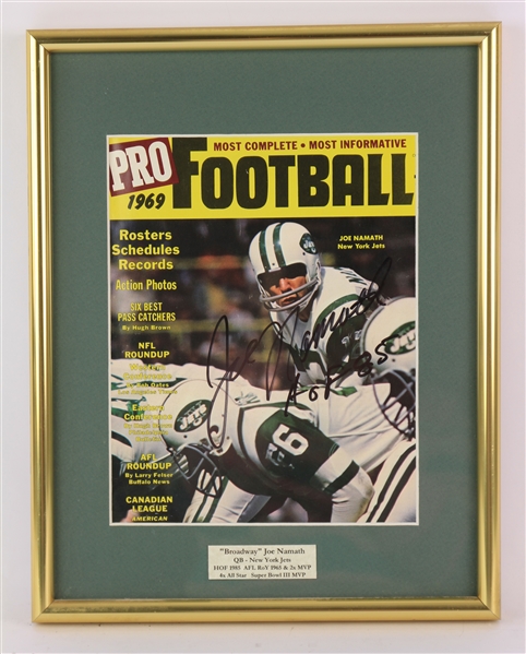 1969 Joe Namath New York Jets Signed 11" x 14" Framed Pro Football Magazine (JSA)