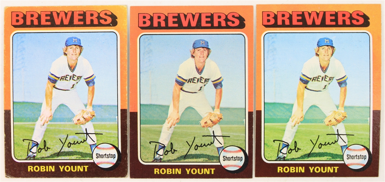 1975 Robin Yount Milwaukee Brewers Topps #223 Rookie Baseball Trading Card - Lot of 3 