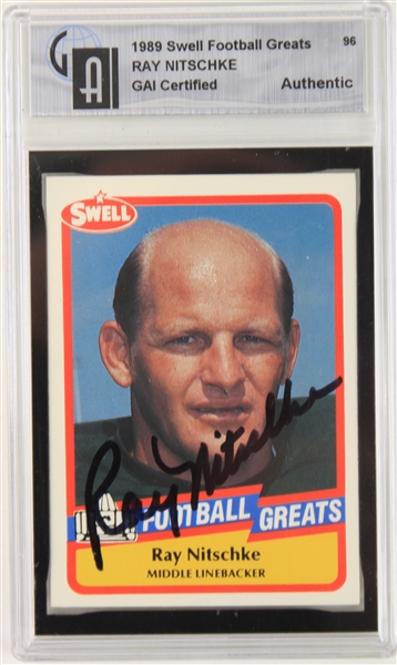 1989 Ray Nitschke Green Bay Packers Signed Swell Football Trading Card (GAI Slabbed)