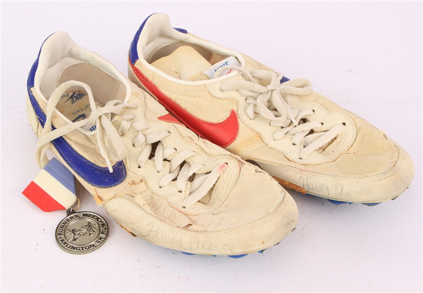 1981 (March 28) Harvey Glance Olympic Gold Medalist Signed Nike Florida Relays Worn Track Spikes (MEARS LOA/JSA) 