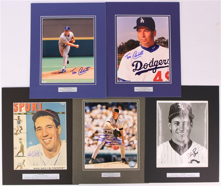 1990s-2000s Signed 11" x 14" Matted Photo Displays - Lot of 5 w/ Bob Feller, Tom Candiotti & More (JSA)