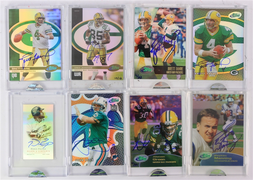 2001-07 eTopps Signed Trading Card Collection - Lot of 8 w/ Peyton Manning, Brett Favre, Prince Fielder & More 