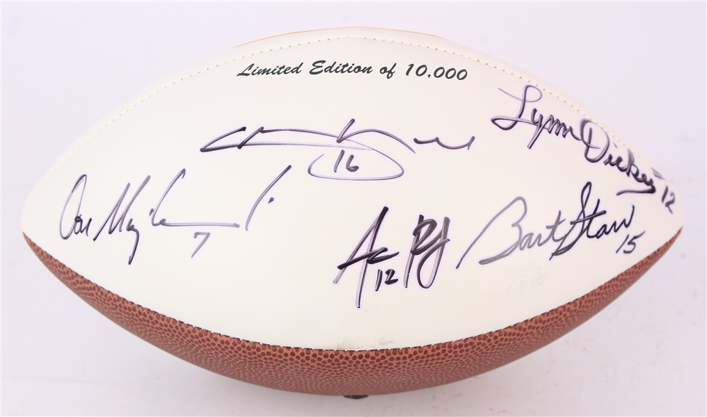 2000s Green Bay Packers Quarterbacks Multi Signed Football w/ 7 Signatures Including Bart Starr, Aaron Rodgers, Babe Parilli & More (JSA)