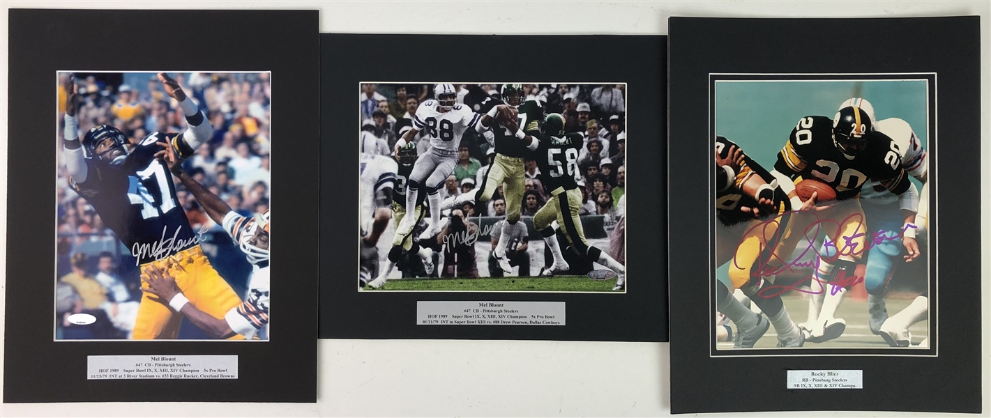 2000s Mel Blount Rocky Blier Pittsburgh Steelers Signed 11" x 14" Matted Photos - Lot of 3 (JSA)