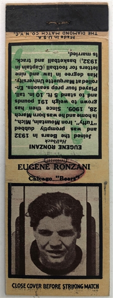 1930s Eugene Ronzani Chicago Bears Matchbook Cover