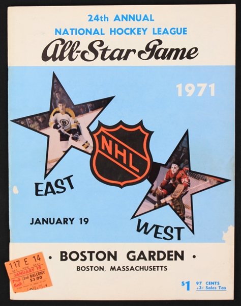 1971 Phil Esposito Boston Bruins Signed Boston Garden All Star Game Program w/ Ticket Stub