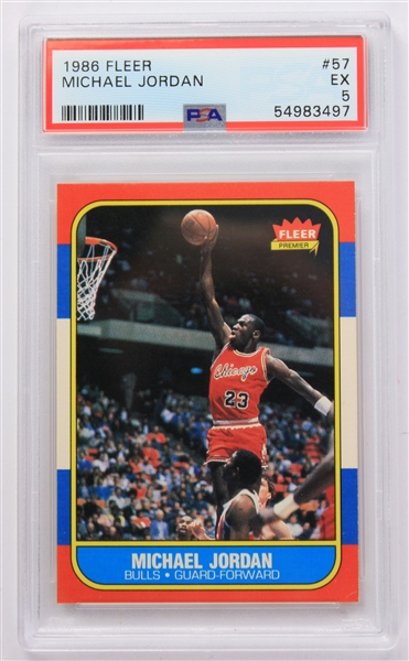 1986 Michael Jordan Chicago Bulls Fleer Rookie Trading Card (PSA Slabbed EX 5)