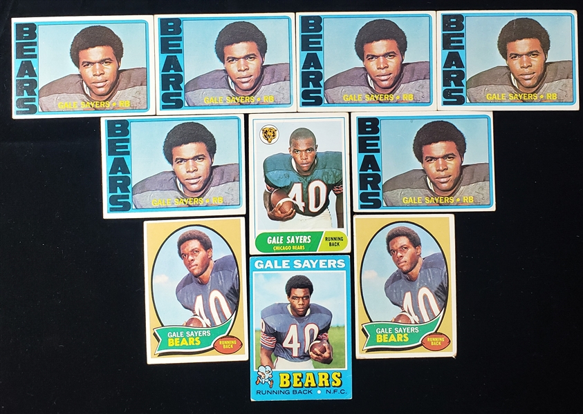 1968-72 Gale Sayers Chicago Bears Topps Football Trading Cards - Lot of 10