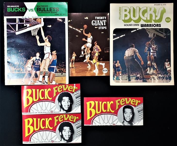 1971-73 Milwaukee Bucks Publications & Buck Fever Bumper Stickers - Lot of 6