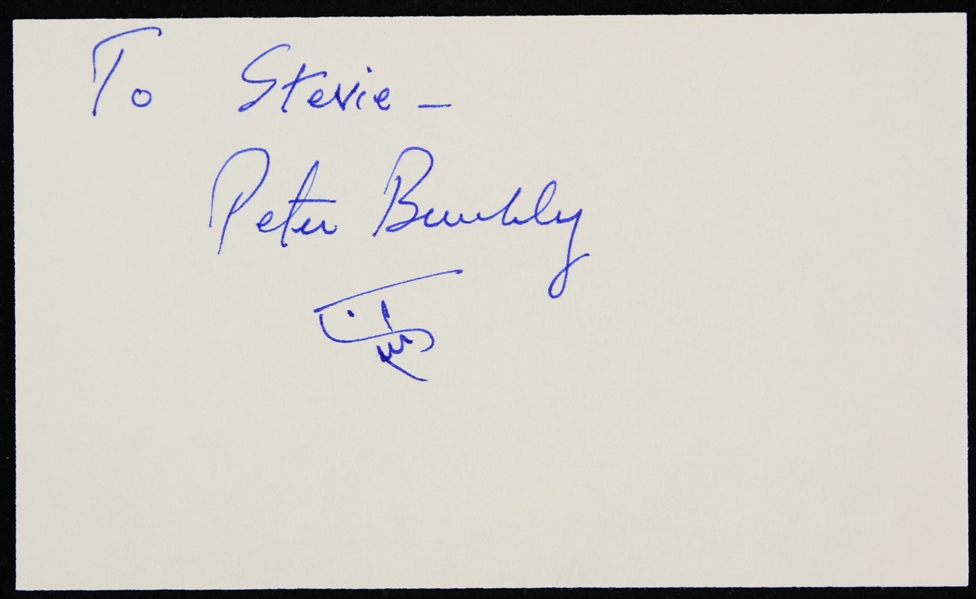 1980s Peter Benchley Jaws Author Signed Index Card w/ Shark Sketch (JSA)