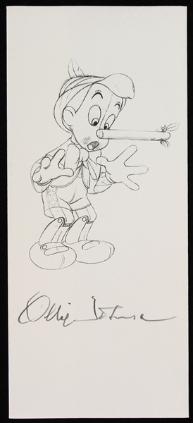 2000s Ollie Johnson Disney Animator Signed 8" x 8" Pinocchio Page (JSA)