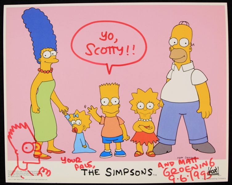 1995 Matt Groening The Simpson Signed & Illustrated 8" x 10" Press Photo (JSA)