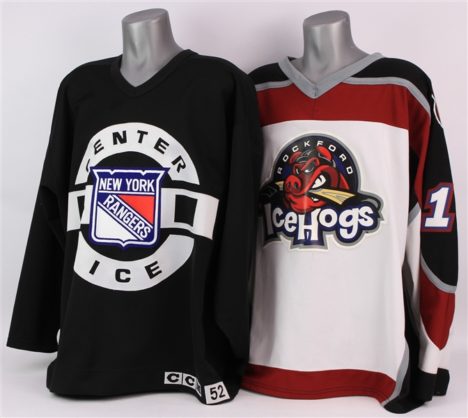 1990s-2000s Hockey Jersey Collection - Lot of 2 w/ Rockford Ice Hogs & New York Rangers Center Ice (MEARS LOA)