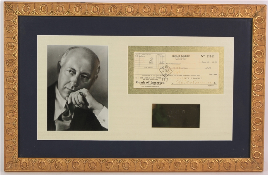 1952 Cecile B. DeMille Director Signed Check w/ Photo in 14x21 Frame (JSA)