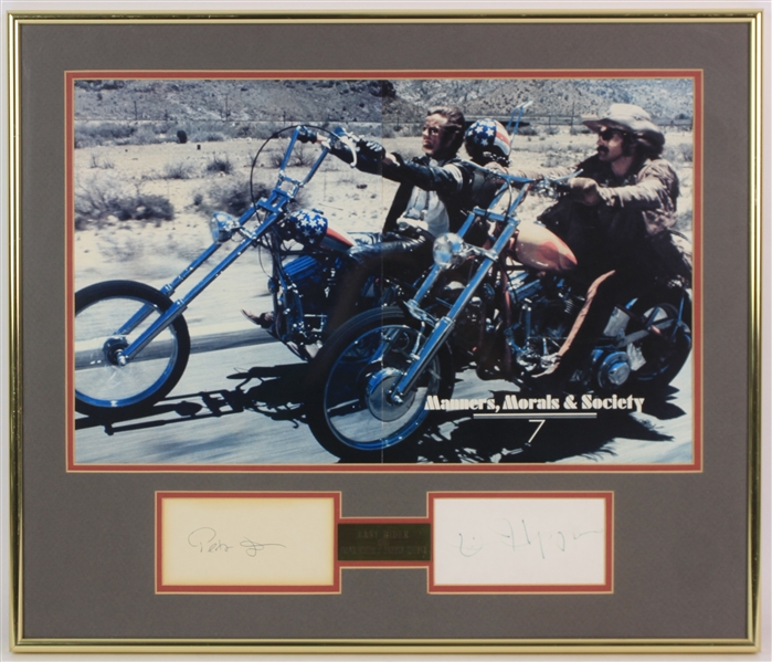 1969 Peter Fonda & Dennis Hopper "Easy Rider" Signed Index Cards w/ Photo & 17x20 Frame (JSA)  