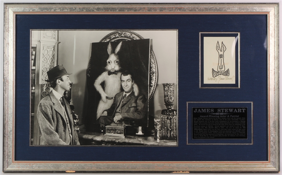 1950 Jimmy Stewart Harvey Signed Sketch w/ Photo in a 22x35 Frame (JSA)