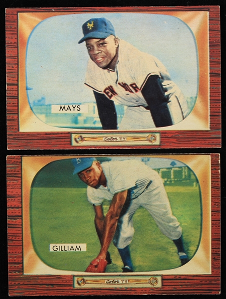 1955 Willie Mays Jim Gilliam Giants / Dodgers Bowman Baseball Trading Cards - Lot of 2