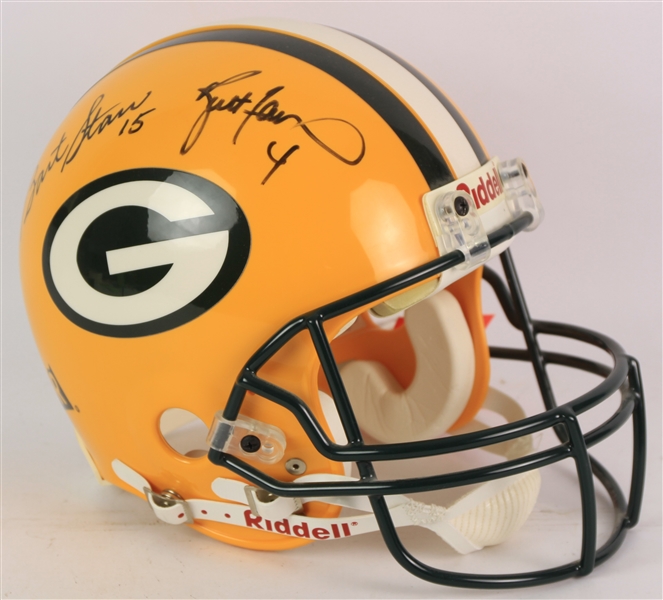 1996 Bart Starr Brett Favre Green Bay Packers Signed Full Size Riddell Helmet (JSA)