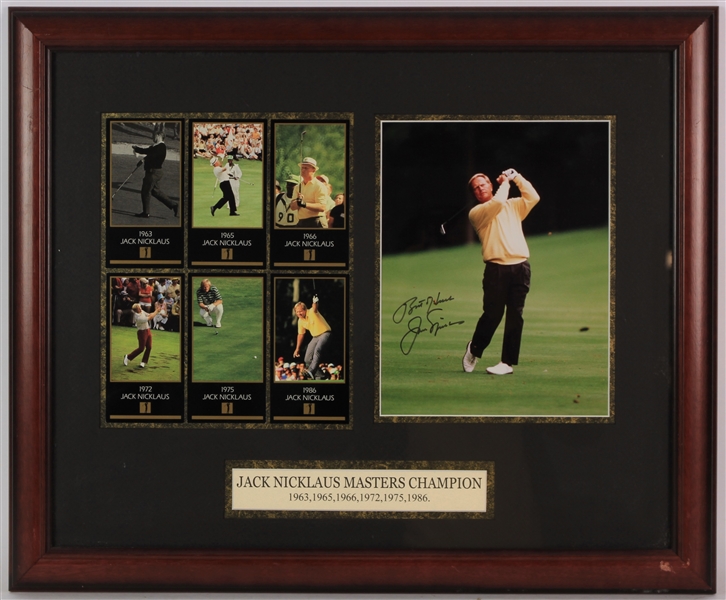 2000 Jack Nicklaus Masters Champion Signed Framed 8x10 Photo w/ 6 Masters Cards (JSA)