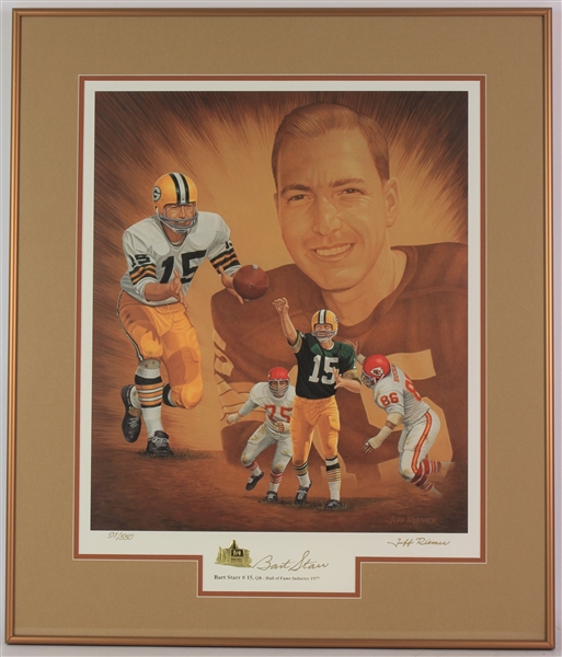 1998 Bart Starr Green Bay Packers Signed Hall of Fame Commemorative 23x27 Framed Print (JSA)