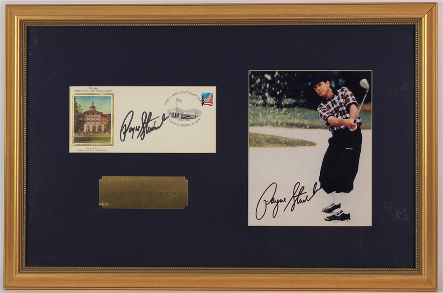 1999 Payne Stewart U.S. Open Champion Signed 8x10 Photo & Envelope w/ 18x27 Frame (JSA)